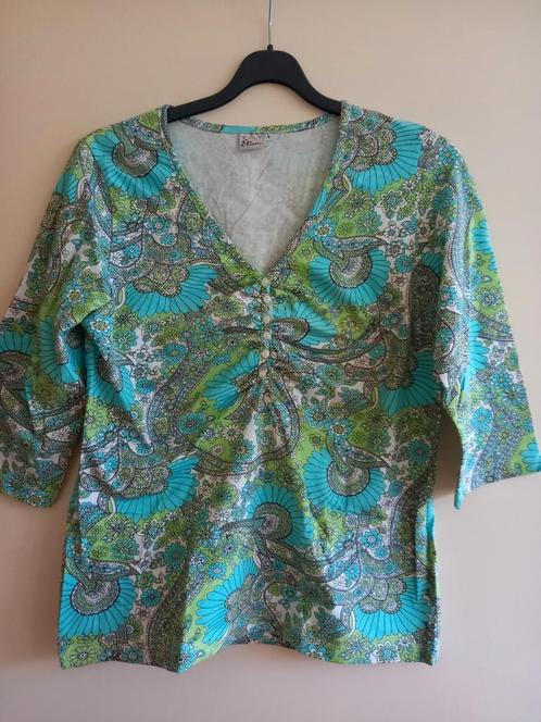 Leuk bont geprint kleurig stretch shirt maat 42-44 V- hals,, Kleding | Dames, T-shirts, Nieuw, Maat 42/44 (L), Groen, Lange mouw