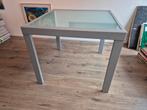 Vierkante tafel, metale frame glazen plaat. Uitschuifbaar., Ophalen, Gebruikt, 50 tot 100 cm, Vierkant