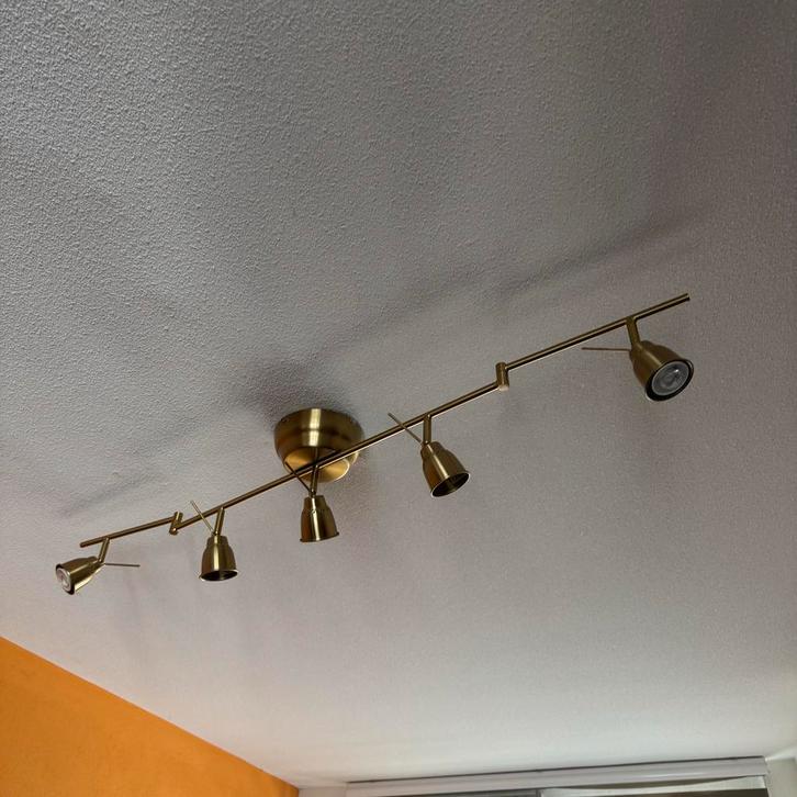 Gouden Plafondlamp - 5 Spots (verstelbaar), Huis en Inrichting, Lampen | Plafondlampen, Gebruikt, Ophalen of Verzenden