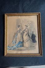 Antieke handgekleurde gravure modeprent Jules David in lijst, Antiek en Kunst, Verzenden