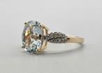 Gouden Vintage ring edelsteen aquamarijn en diamant.2025/157, Sieraden, Tassen en Uiterlijk, Ringen, Blauw, ., Ophalen of Verzenden
