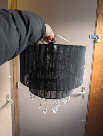 Zo goed als nieuw! Hanglamp zwart met kristallen 30cm beschikbaar voor biedingen