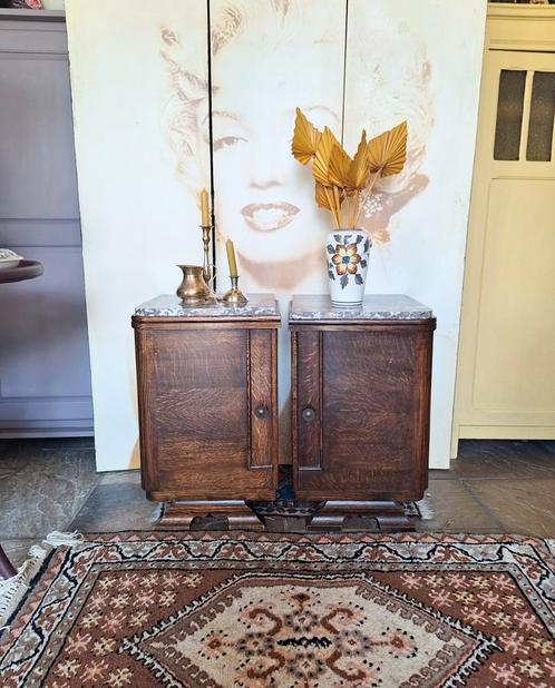 Set art deco nachtkastjes /marmer blad, Huis en Inrichting, Kasten | Overige, Zo goed als nieuw, Ophalen