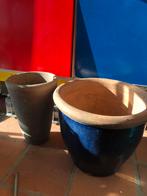 Zware, wijde, geglazuurde plantenpot.Hoog: 28 cm, Dia. 32 cm, Tuin en Terras, Bloembakken en Plantenbakken, Ophalen, Gebruikt