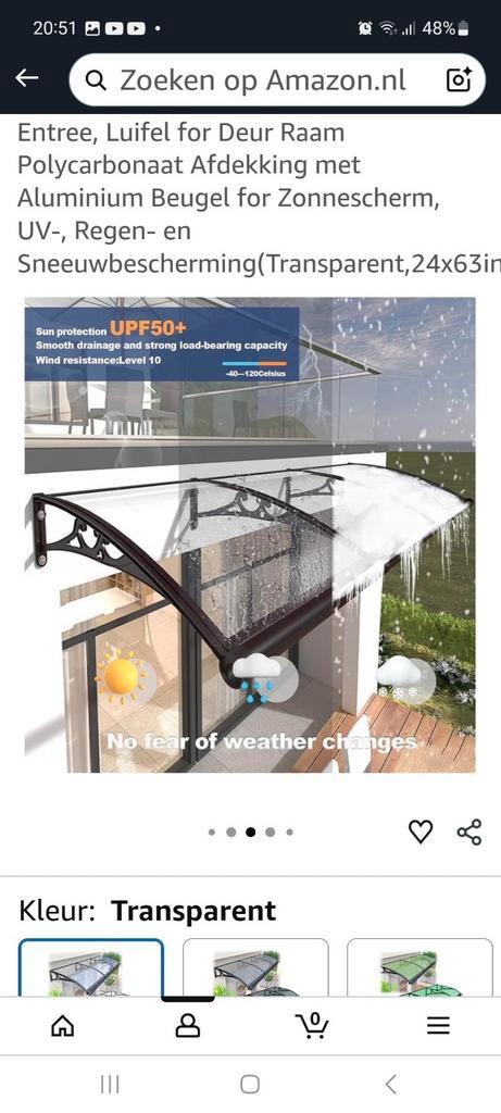 Luifel Polycarbonaat transparant 200cm x 60cm Zwart Frame, Tuin en Terras, Overkappingen, Nieuw, Ophalen