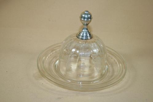 Antiek kristallen stolp met zilveren knop op onderschotel, Antiek en Kunst, Antiek | Goud en Zilver, Zilver, Ophalen of Verzenden