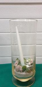 vaas van glas met versiering en kaars, Ophalen of Verzenden, 'T Olde Gre-j, Info@toldegrej.nl, Endepoelstraat 20f Didam