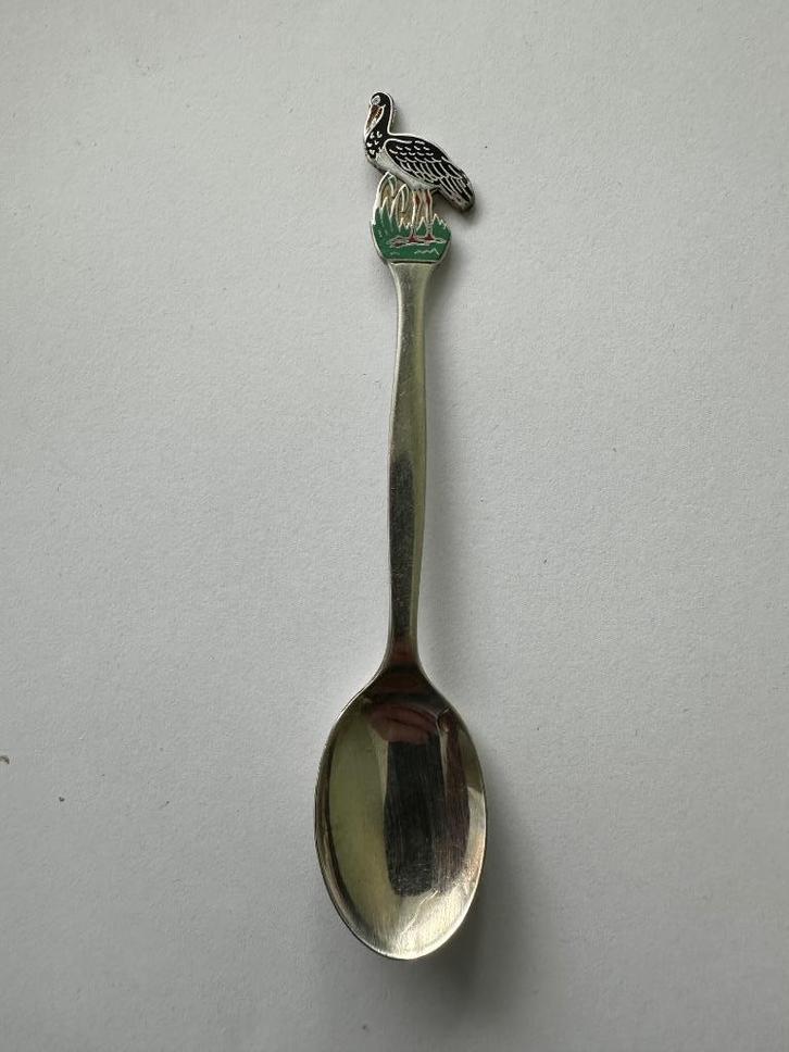 Verzilverd Ooievaar WWF lepeltje. Theelepeltje lepel. 90., Antiek en Kunst, Antiek | Bestek, Ophalen of Verzenden