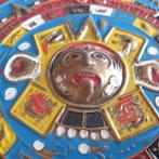 Mexicaans koperen bord Azteken kalender kleurrijk relief, Antiek en Kunst, Ophalen of Verzenden