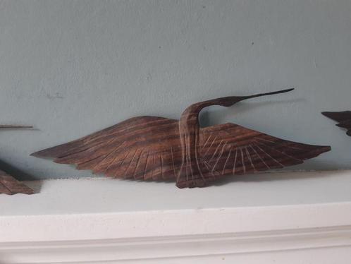 3 japanse vintage vogels, wandobjecten tropisch hout, Verzamelen, Retro, Huis en Inrichting, Ophalen of Verzenden