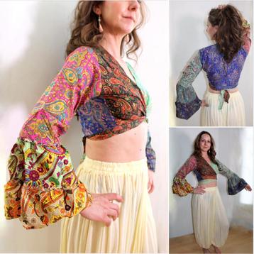Zijden patchwork wikkeltopje rushes mouwen S, M, L, XL Boho beschikbaar voor biedingen