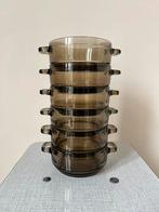 Set van 6 vintage soepkommen, 11,5x5,5cm. Rookglas 60s 70s, Huis en Inrichting, Keuken | Servies, Gebruikt, Verzenden, Glas, Kom(men)
