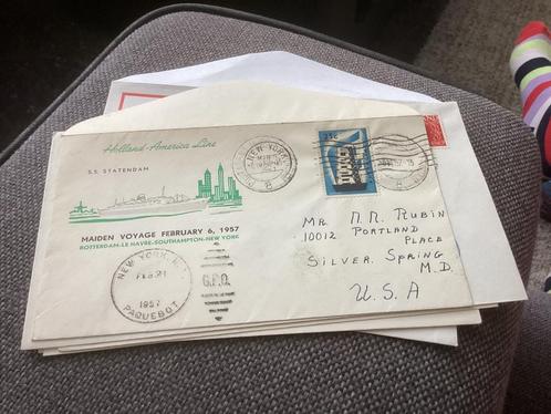 No4262 Holland America Line  6.2.1957 gelopen USA klein form, Postzegels en Munten, Postzegels | Eerstedagenveloppen, Beschreven
