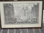 Praag, Mooie Oude gravure van een Kerk en veel  mensen, Antiek en Kunst, Kunst | Etsen en Gravures, Ophalen of Verzenden