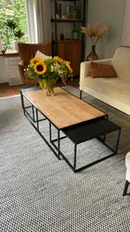 Halve prijs 3 industriële salontafels, 100 tot 150 cm, Teakhout, Zo goed als nieuw, Rechthoekig