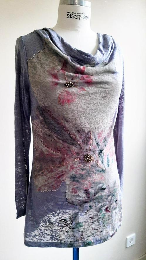 NIEUW, GEISHA dun paars/grijs/groen zomers T-shirt, mt S, Kleding | Dames, T-shirts, Nieuw, Maat 36 (S), Paars, Lange mouw, Ophalen of Verzenden