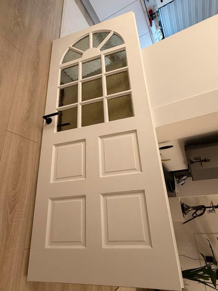 Zware Houten Opdekdeur Links Draaiend, Doe-het-zelf en Verbouw, Deuren en Horren, Gebruikt, Binnendeur, 200 tot 215 cm, 80 tot 100 cm