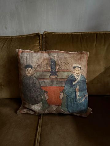 Vintage Kussen met Aziatische Print van Pierre Frey beschikbaar voor biedingen