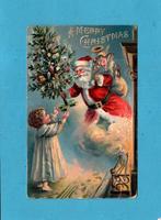 Pracht kerstkaart/reliéf  - Santa schenkt kindje kerstboom, Verzenden, Voor 1920, Ongelopen, Feest(dag)
