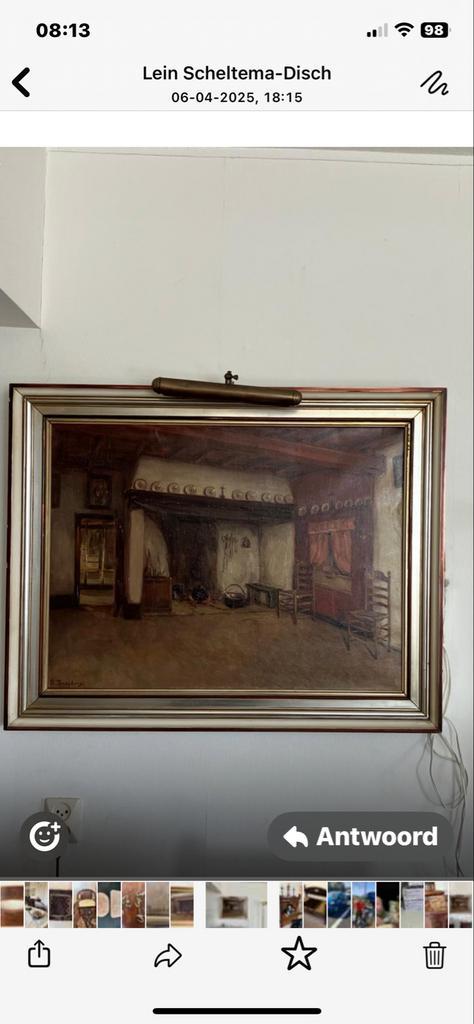 Klassiek Interieur Schilderij met Open Haard en Lijst, Antiek en Kunst, Kunst | Schilderijen | Klassiek, Ophalen of Verzenden
