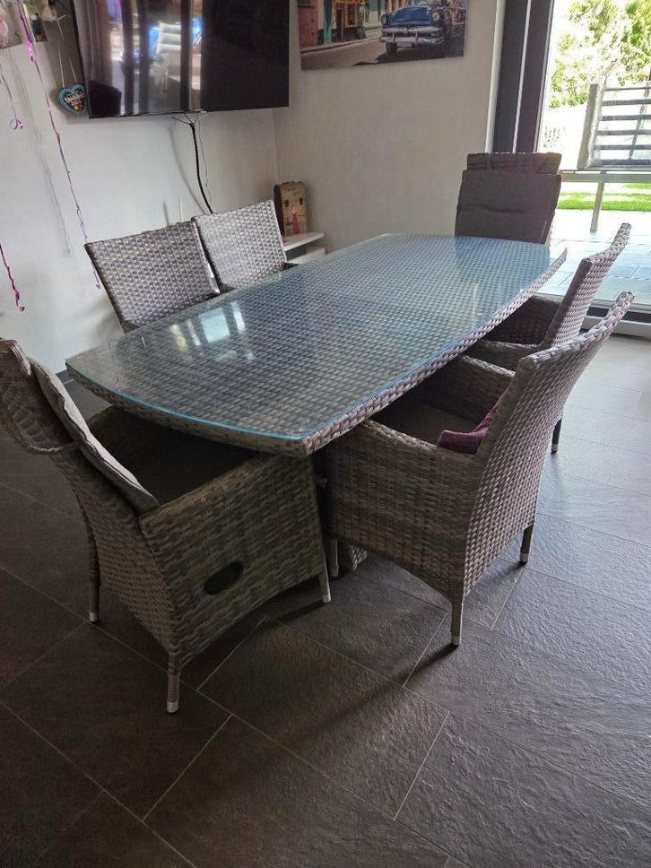 7-delige rotan tuinmeubelset, Huis en Inrichting, Tafels | Eettafels, Zo goed als nieuw, 50 tot 100 cm, 150 tot 200 cm, Vijf personen of meer