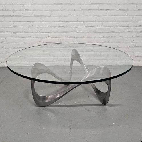 Duits glazen koffietafel ‘Snake’ Knut Hesterberg. Diam. 110, Huis en Inrichting, Tafels | Salontafels, Gebruikt, Minder dan 50 cm