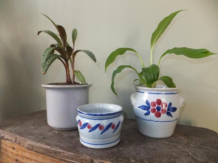 met verzenden trio vintage grijsblauw germany bloempotje VEB, Antiek en Kunst, Curiosa en Brocante, Ophalen