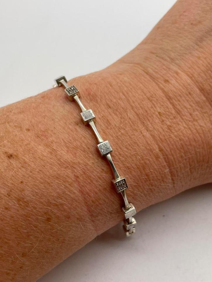 A21 Prachtige zilveren Fossil armband, Sieraden, Tassen en Uiterlijk, Armbanden, Zo goed als nieuw, Zilver, Zilver, Met strass