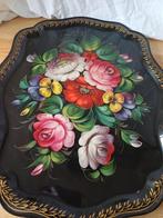 Zhostovo dienblad met bloemmotief, Ophalen of Verzenden, Gebruikt, Rechthoekig, Metaal