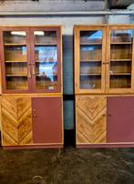 Vintage Schoolkast | Midcentury Boekenkast | Wandkast, Ophalen, 100 tot 150 cm, Glas, Vintage