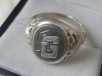 Zilveren Art Déco zegelring met de initialen A G, Sieraden, Tassen en Uiterlijk, Antieke sieraden, Verzenden, Zilver, Ring