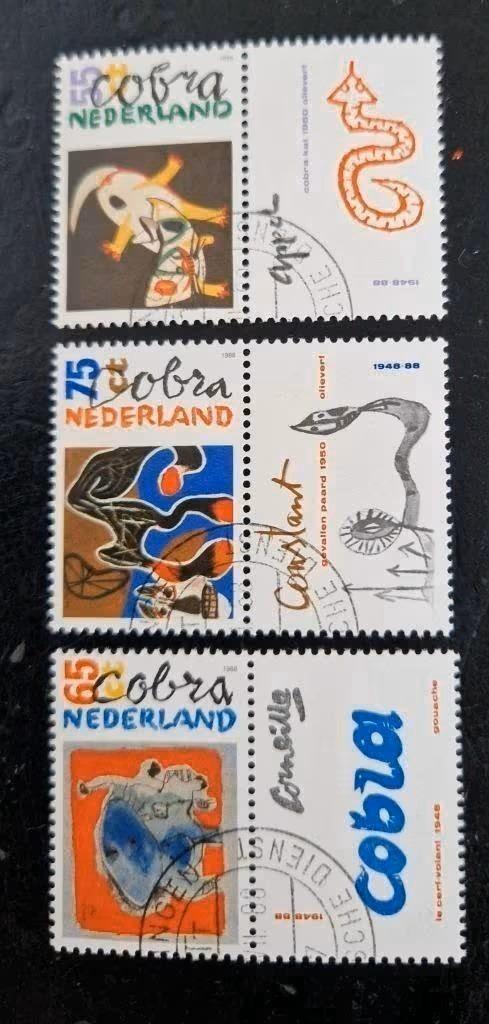 Nederland 1988 - nvph 1408-1410 - kunstbeweging Cobra, Postzegels en Munten, Postzegels | Nederland, Gestempeld, Na 1940, Ophalen of Verzenden