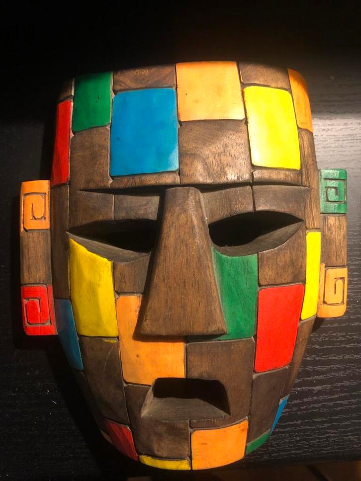 Kleurrijk Maya Masker - Handgeschilderd, Antiek en Kunst, Kunst | Niet-Westerse kunst, Ophalen of Verzenden
