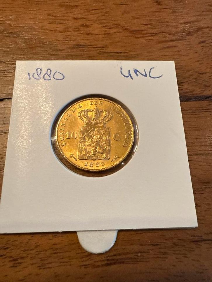 1880 Gouden 10 Gulden - Willem III, Postzegels en Munten, Munten | Nederland, Losse munt, 10 gulden, Koning Willem III, Goud, Ophalen of Verzenden
