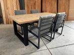 Tuinset Industrial grey teak U leg "200" 4 Tuinstoel Miami, Ophalen, 4 zitplaatsen, Eettafel, Teakhout