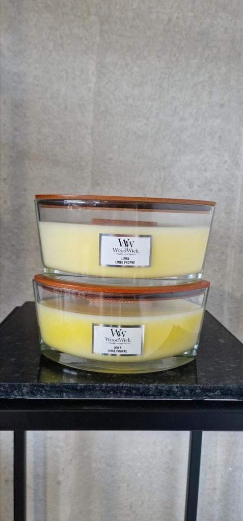 ️ WoodWick Ellipse Linen – 2 stuks – €22 p/st, Huis en Inrichting, Woonaccessoires | Kandelaars en Kaarsen, Nieuw, Kaars, Minder dan 25 cm
