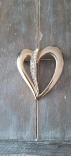 Broche jaren 80 hart met strass, Overige materialen, Ophalen of Verzenden, Zo goed als nieuw, Goud