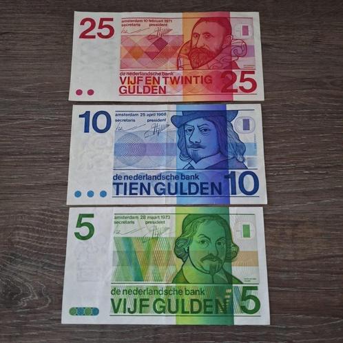 Setje biljetten 5, 10 en 25 gulden Erflaters 1968 - 1973, Postzegels en Munten, Bankbiljetten | Nederland, 25 gulden, Ophalen of Verzenden