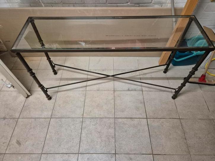 Industriële Sidetable met Glasplaat - 135cm, Huis en Inrichting, Tafels | Sidetables, Ophalen