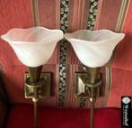 2 Wandlampen Duitse vintage met dikke glazen lampenkap bloem, Huis en Inrichting, Lampen | Wandlampen, Ophalen of Verzenden, Gebruikt
