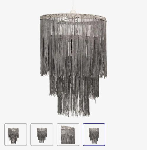 SALE 50% ! Clayre & Eef 3 laags lamp grijs kroonluchter VdlM, Huis en Inrichting, Lampen | Hanglampen, Nieuw, 50 tot 75 cm, Stof