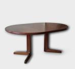 Ronde Deense vintage jaren 60 uitschuifbare eettafel, Ophalen, Gebruikt, 100 tot 150 cm, 200 cm of meer