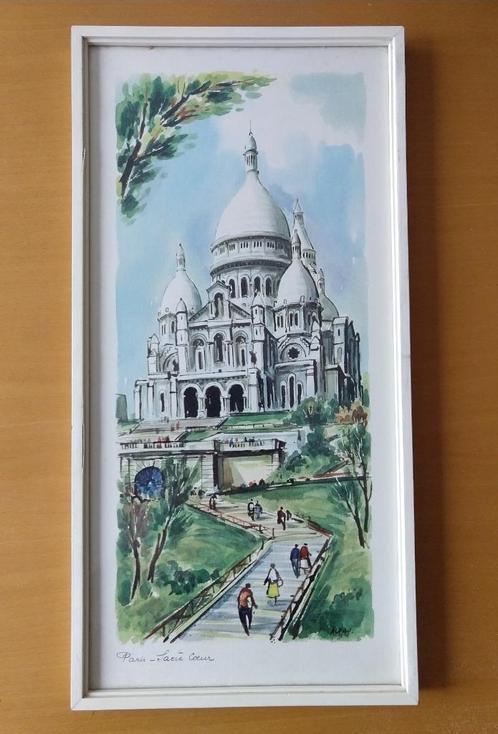 Schilderij Sacré Coeur aquarel reproductie -1960 Alfau, Antiek en Kunst, Kunst | Schilderijen | Klassiek, Ophalen of Verzenden