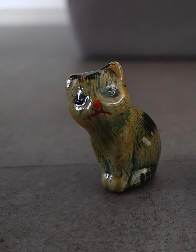 Geglazuurd Vintage aardewerken kattenbeeldje poes kat beeld, Ophalen of Verzenden, Zo goed als nieuw, Dier