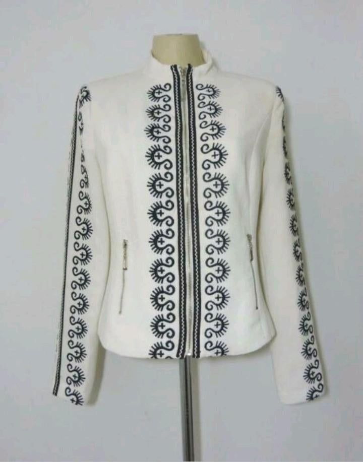 Roomwit jasje met stretch en zwart dessin van Lily White, Maat 38/40 (M), Verzenden, Wit, Zo goed als nieuw