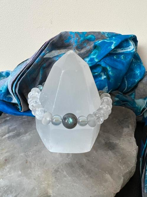 Bergkristal fire and ice iriskwarts labradoriet magie uniek, Sieraden, Tassen en Uiterlijk, Armbanden, Nieuw, Met bedels of kralen