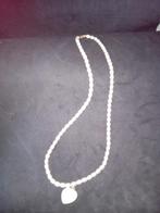 Parelketting met parelmoer hart & 585 gouden slot, Sieraden, Tassen en Uiterlijk, Kettingen, Met hanger, Wit, Ophalen of Verzenden