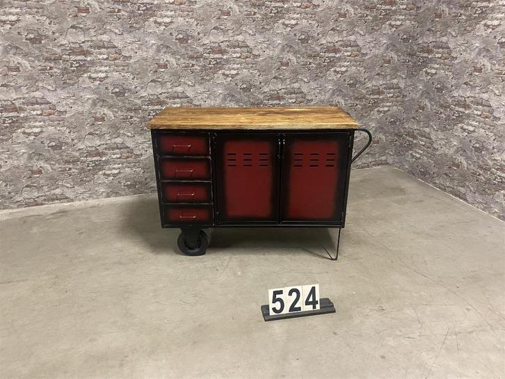 Industriële retro vintage trolley/koffiewagen/dressoir nr524, Huis en Inrichting, Kasten | Dressoirs, Nieuw, 100 tot 150 cm, 50 tot 75 cm