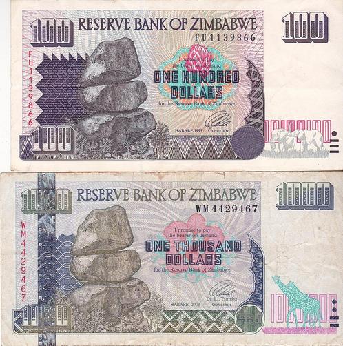 ZIMBABWE 2 X 1000 DOLLARS, Postzegels en Munten, Bankbiljetten | Europa | Niet-Eurobiljetten, Overige landen, Verzenden