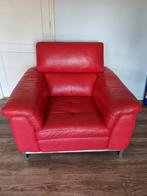 Rode fauteuil met Italiaans leer, Huis en Inrichting, Fauteuils, Ophalen, Gebruikt, Leer